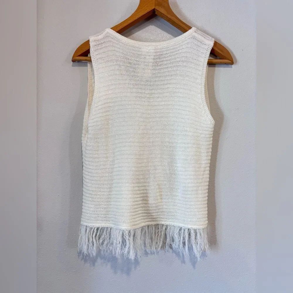 Sadie and Sage Sheer Cream Fringe Hem Tank Top - Picture 5 of 6